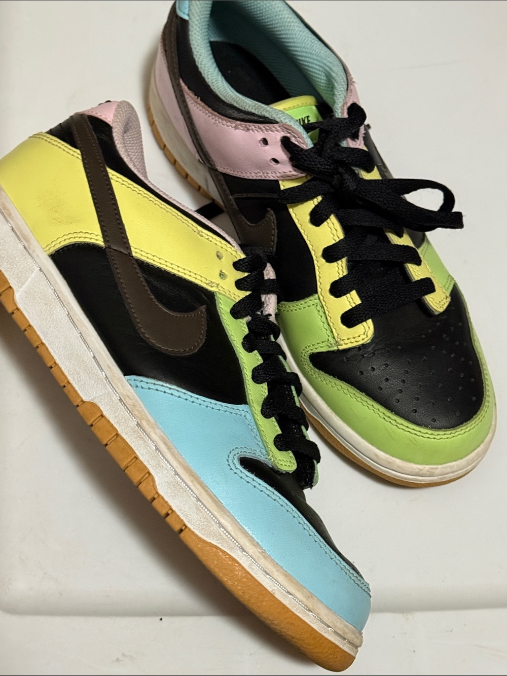 Nike Kids Low-Top Dunks in Black, Pastel Pink, Yellow, Green & Blue